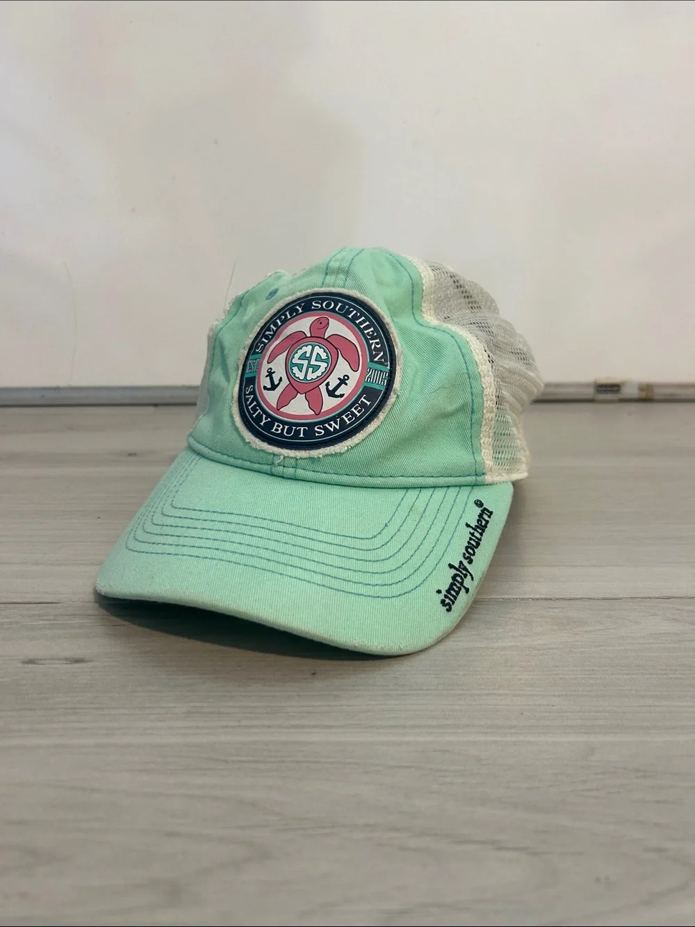 Simply Southern Mint Green and White Trucker Cap with Anchor Patch